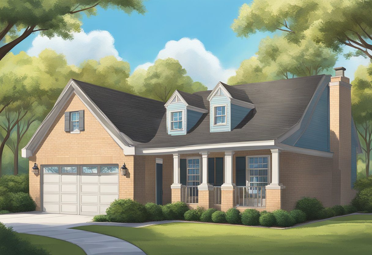 A sunny day in Sugar Land, TX. A residential roof with shingles, chimney, and vents. Trees and blue sky in the background