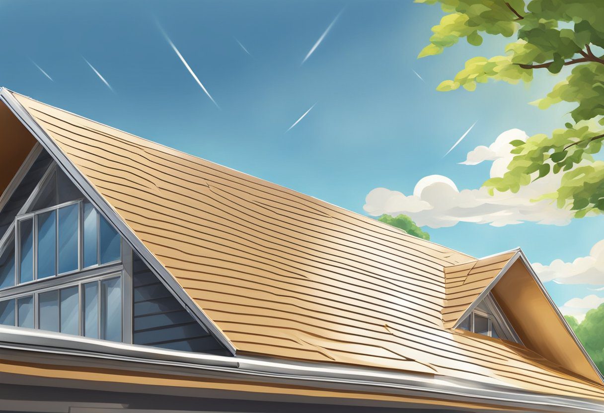 A metal roof shines under the bright sunlight, reflecting heat and keeping the interior cool. Rainwater smoothly runs off the sleek surface, preventing leaks and water damage