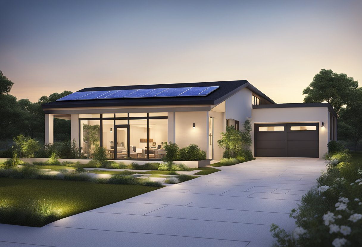 A modern flat roof with solar panels, LED lighting, and greenery, showcasing energy efficiency in Sugar Land, TX