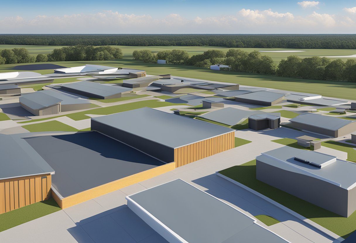 A variety of flat roofing materials are displayed, including rubber, PVC, and modified bitumen, with Sugar Land, TX in the background